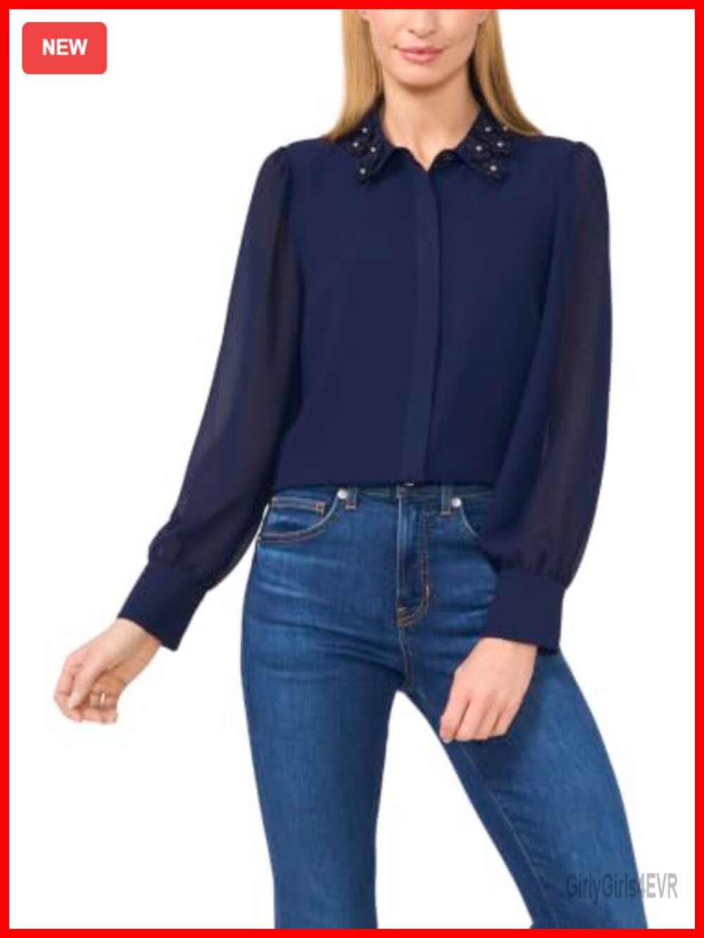 Long Sleeve Floral Applique Collar Top Blouse